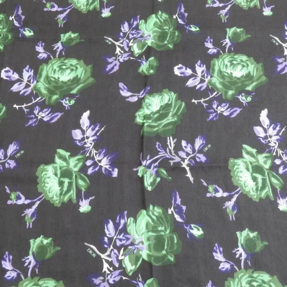 Auth Christian Dior Shawl Scarf Black/Green/Purple Wool